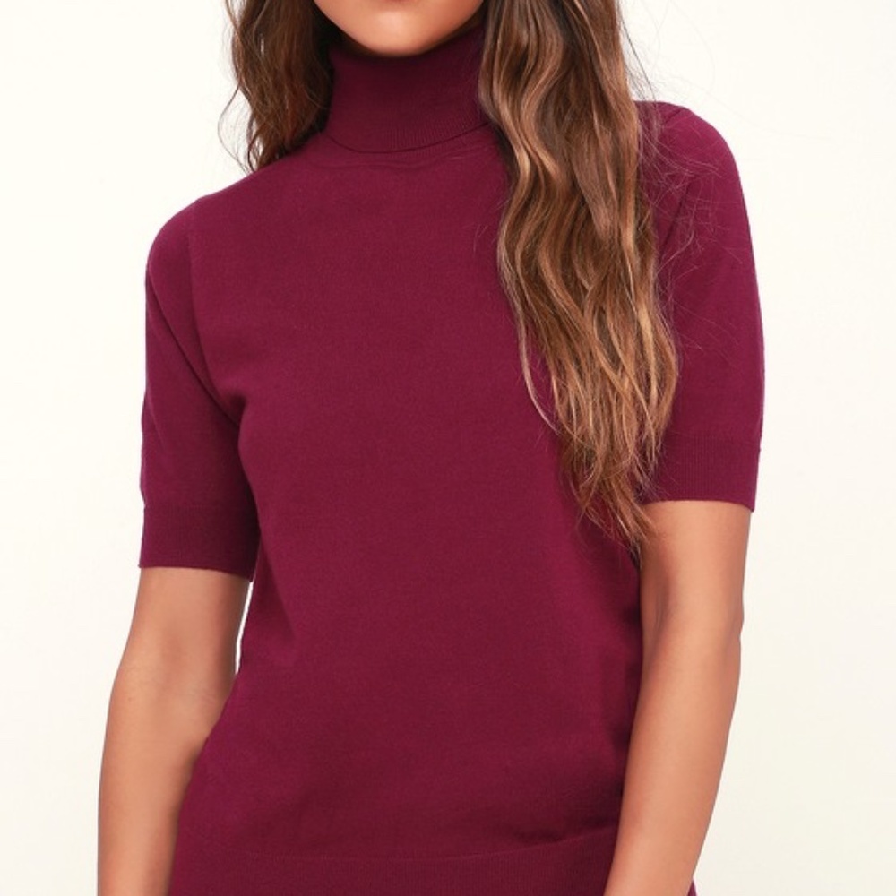 Lulus Touch Of Class Magenta Short Sleeve Turtleneck Top Purple - Size L